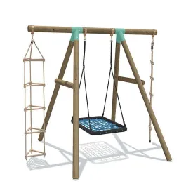 Go Wild 3 in 1 Rectangle Wooden Swing Set With Rope & Ladder