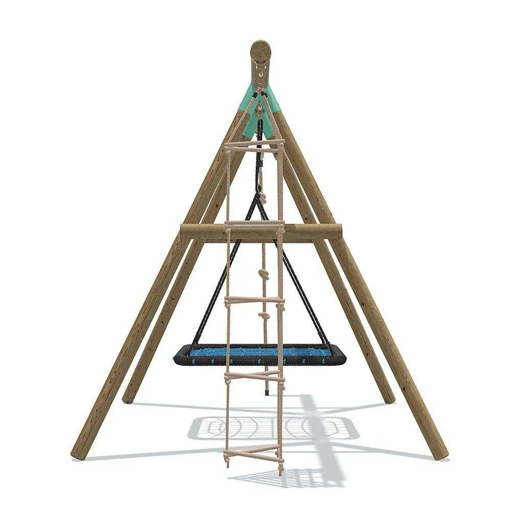 Go Wild 3 in 1 Rectangle Wooden Swing Set With Rope & Ladder