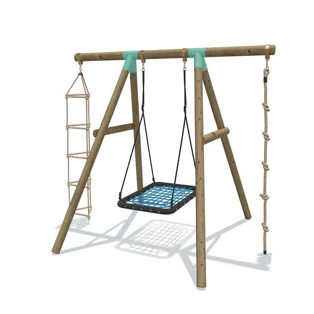Go Wild 3 in 1 Rectangle Wooden Swing Set With Rope & Ladder