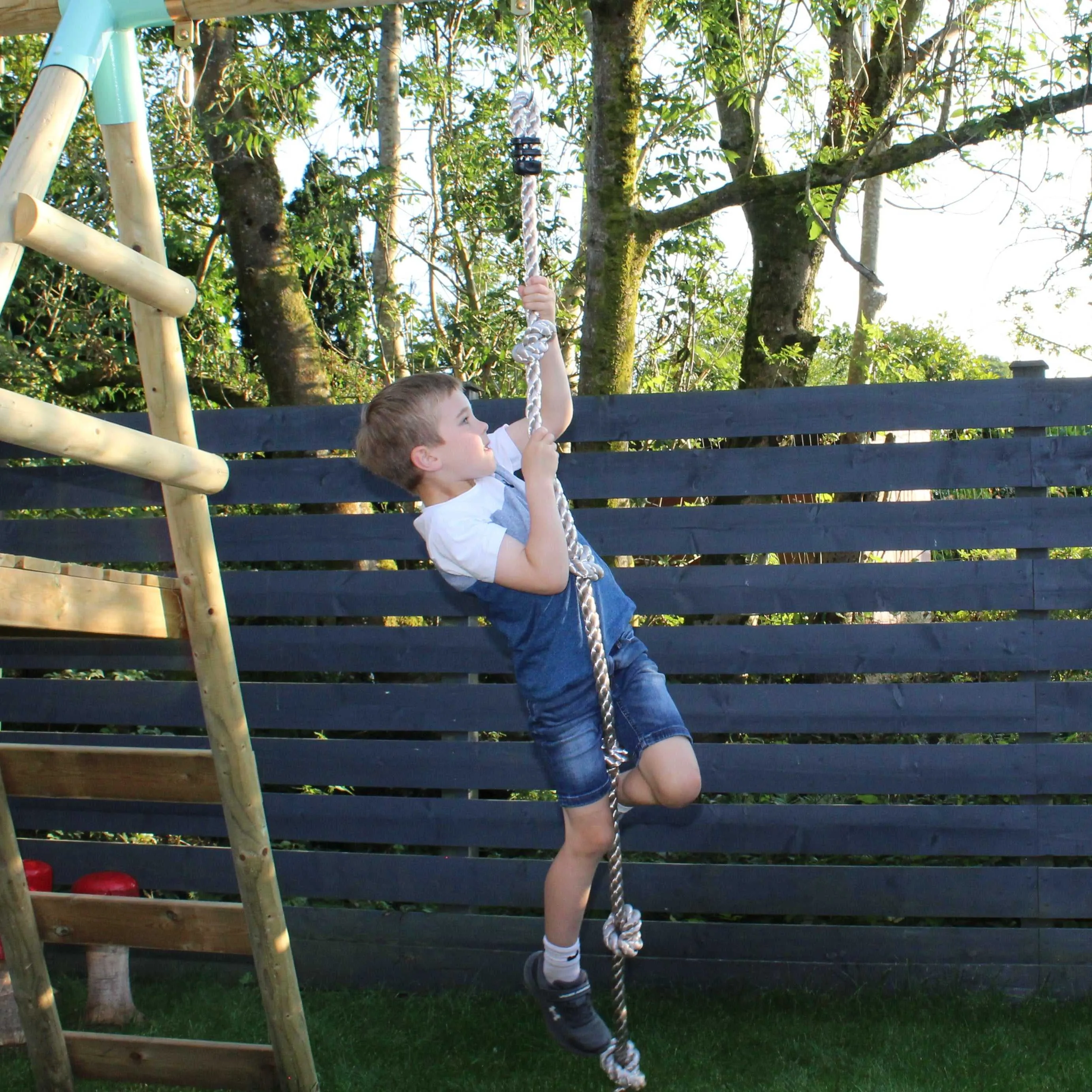 Go Wild 3 in 1 Rectangle Wooden Swing Set With Rope & Ladder