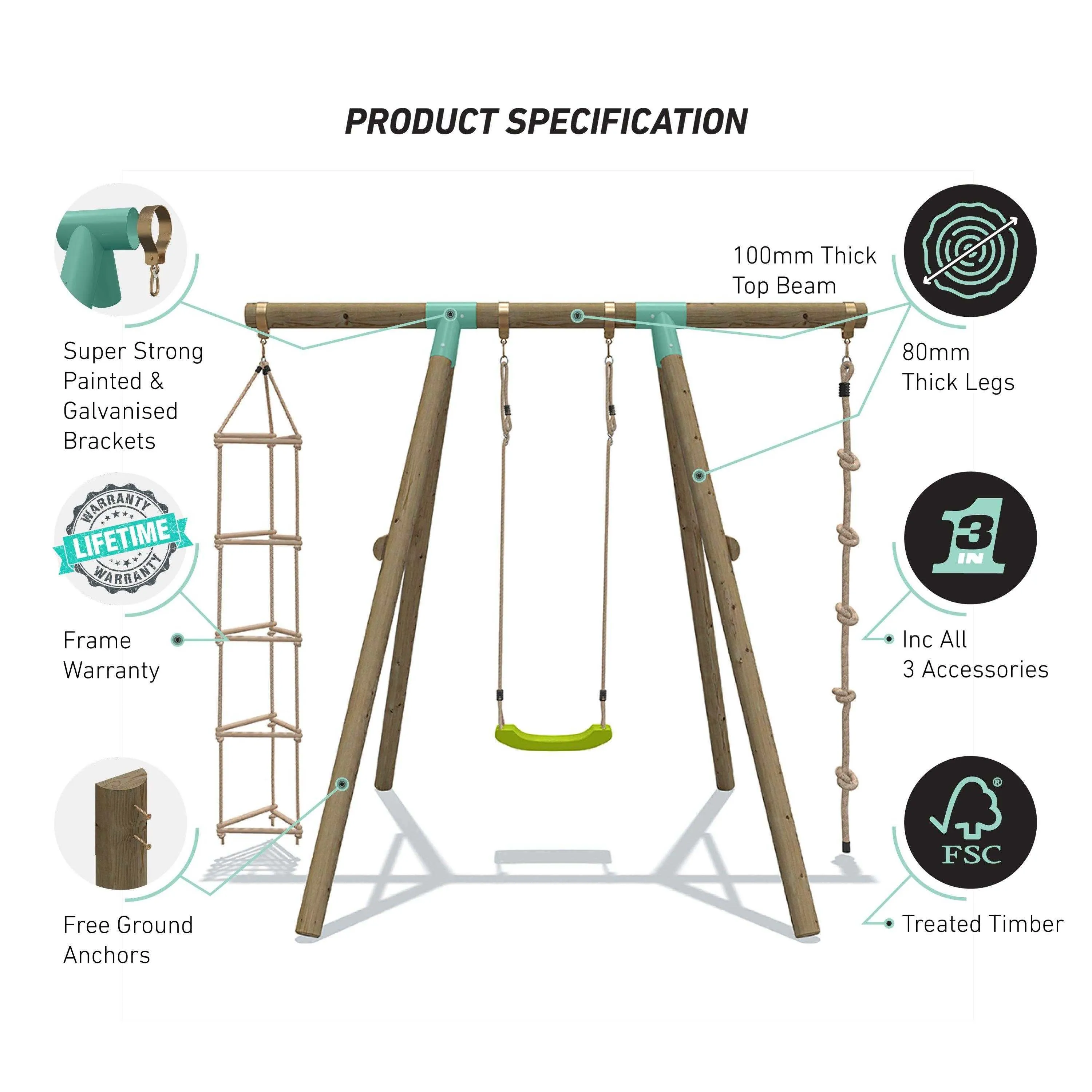 Go Wild 3 in 1 Wooden Swing Set