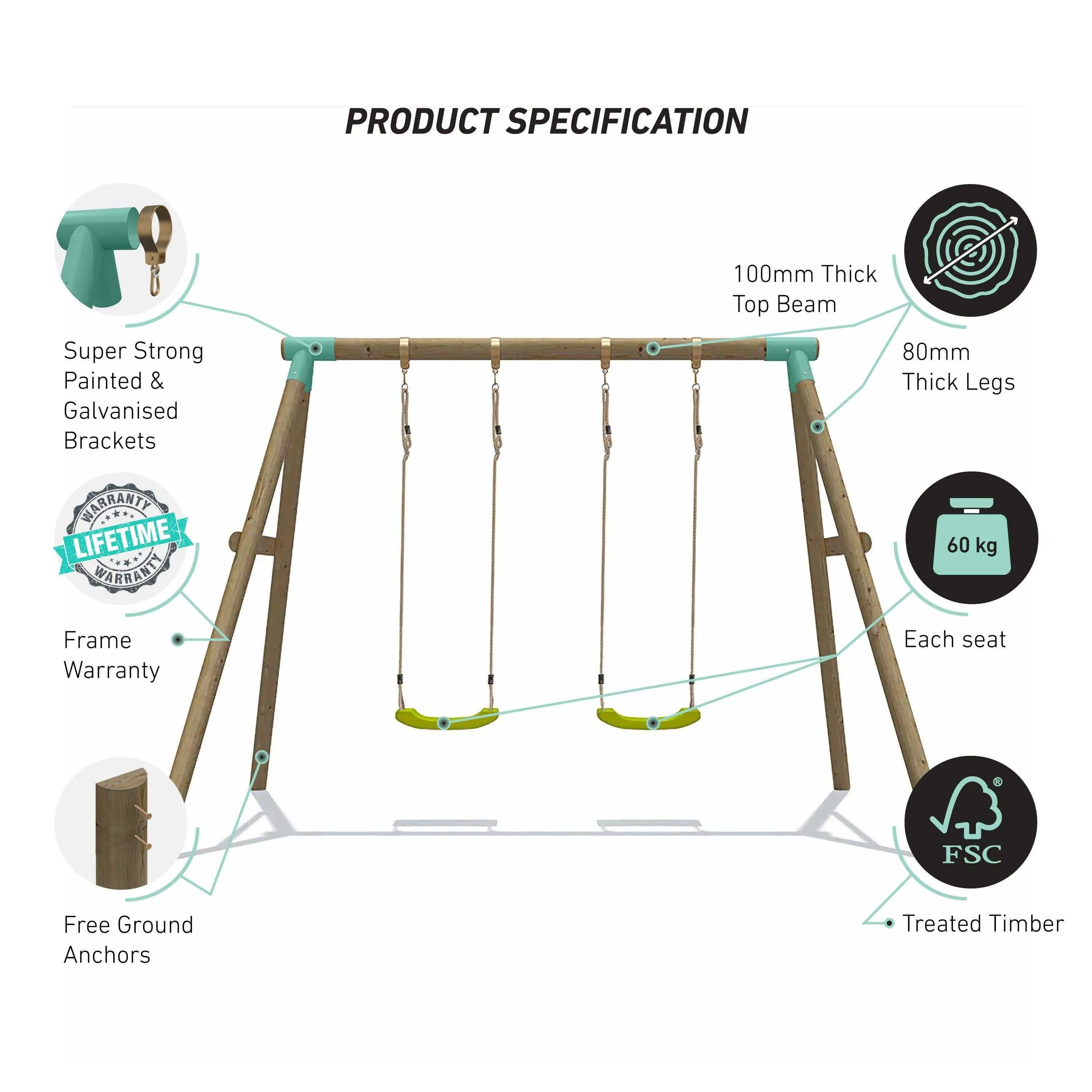 Go Wild Double Seat Wooden Swing Set