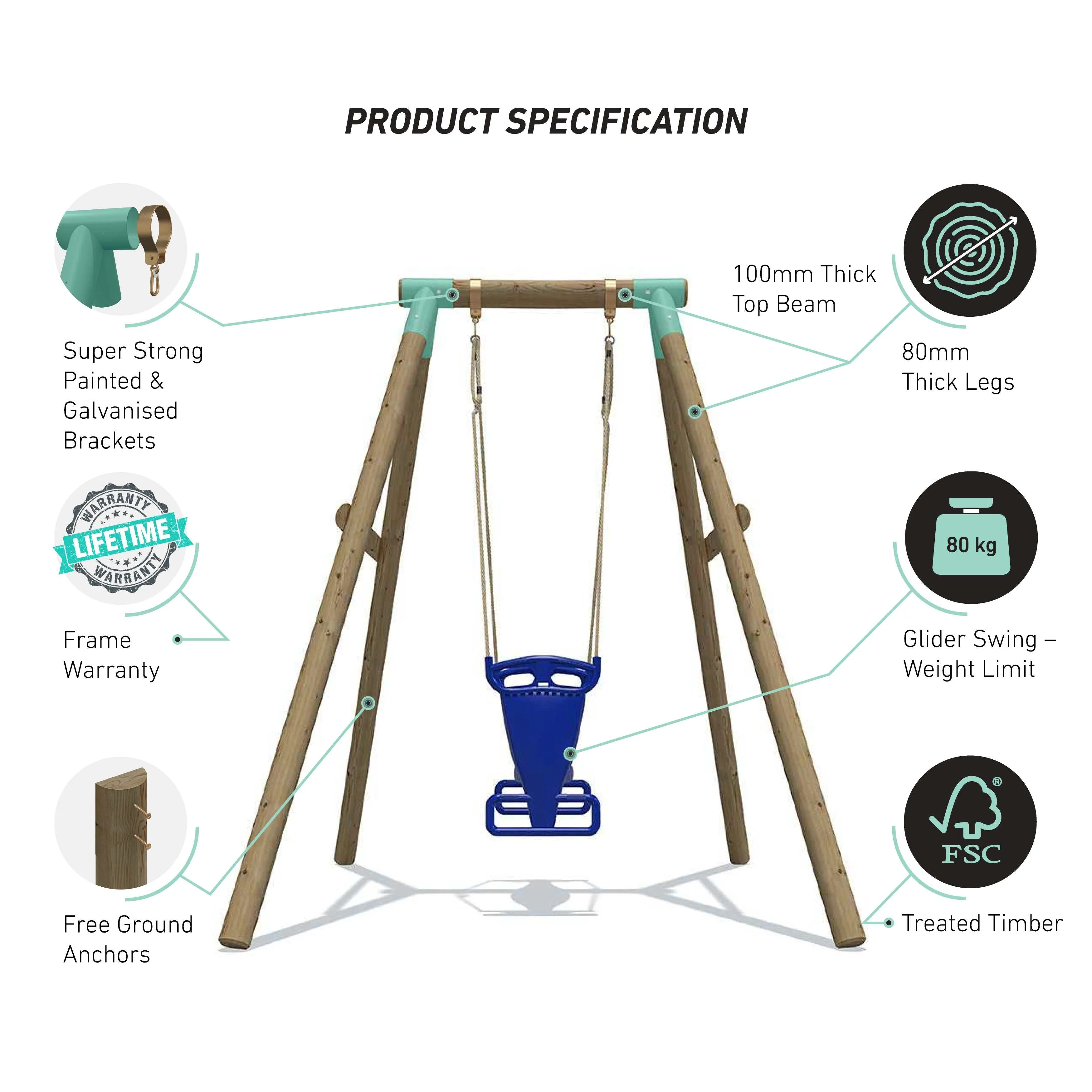 Go Wild Kids Wooden Glider Swing Set