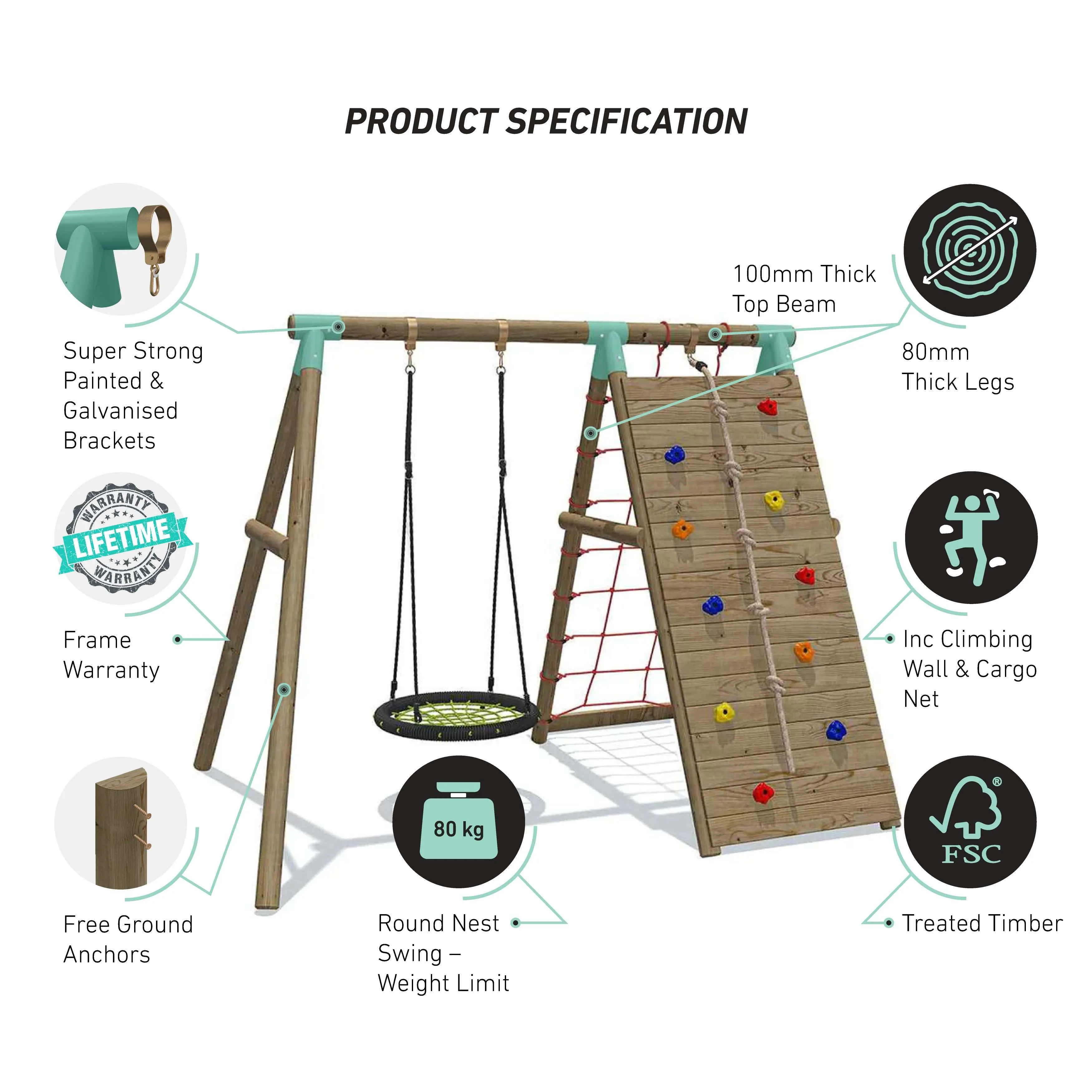 Go Wild Wooden Climber & 65cm Nest Swing Set