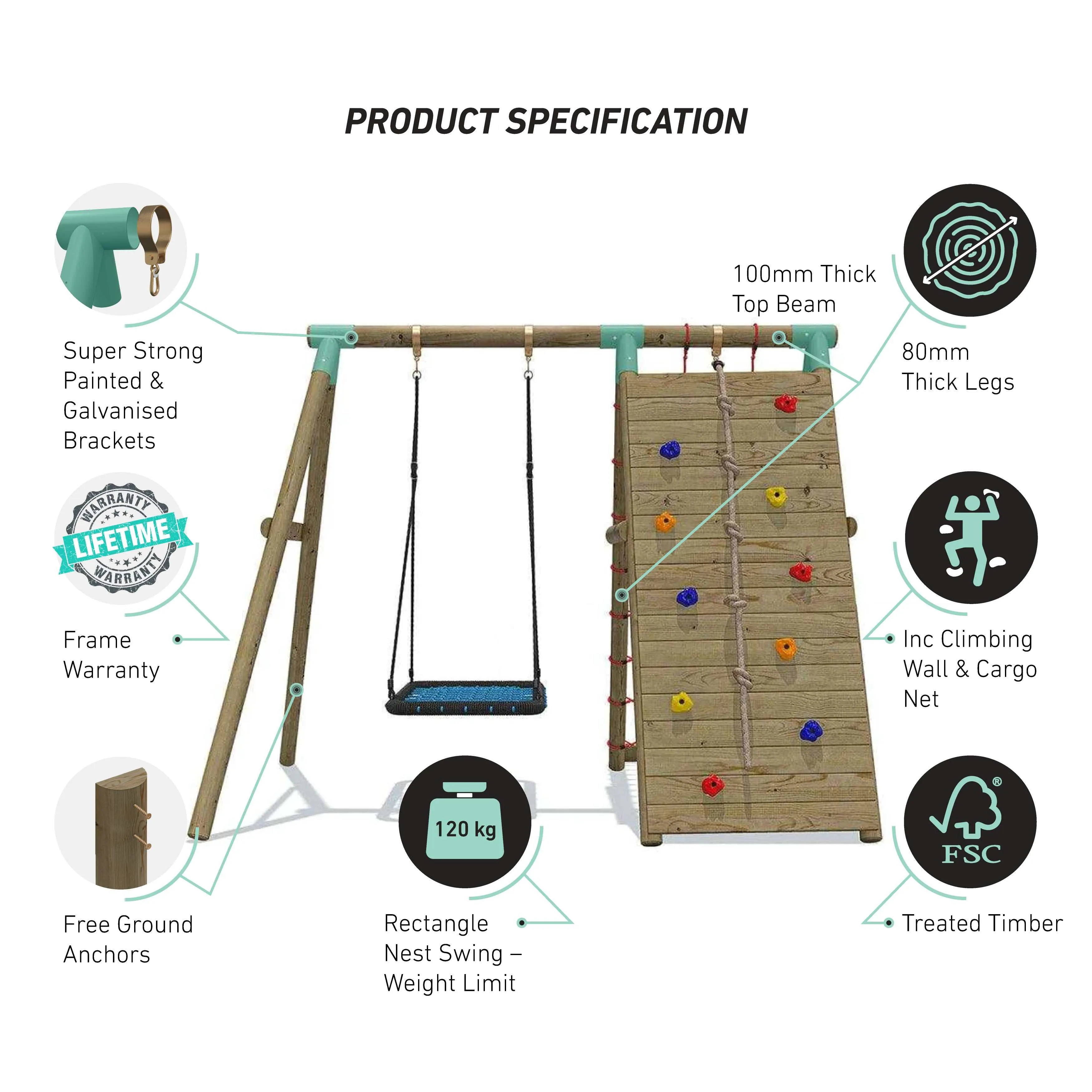 Go Wild Wooden Climber & Nest Swing Set