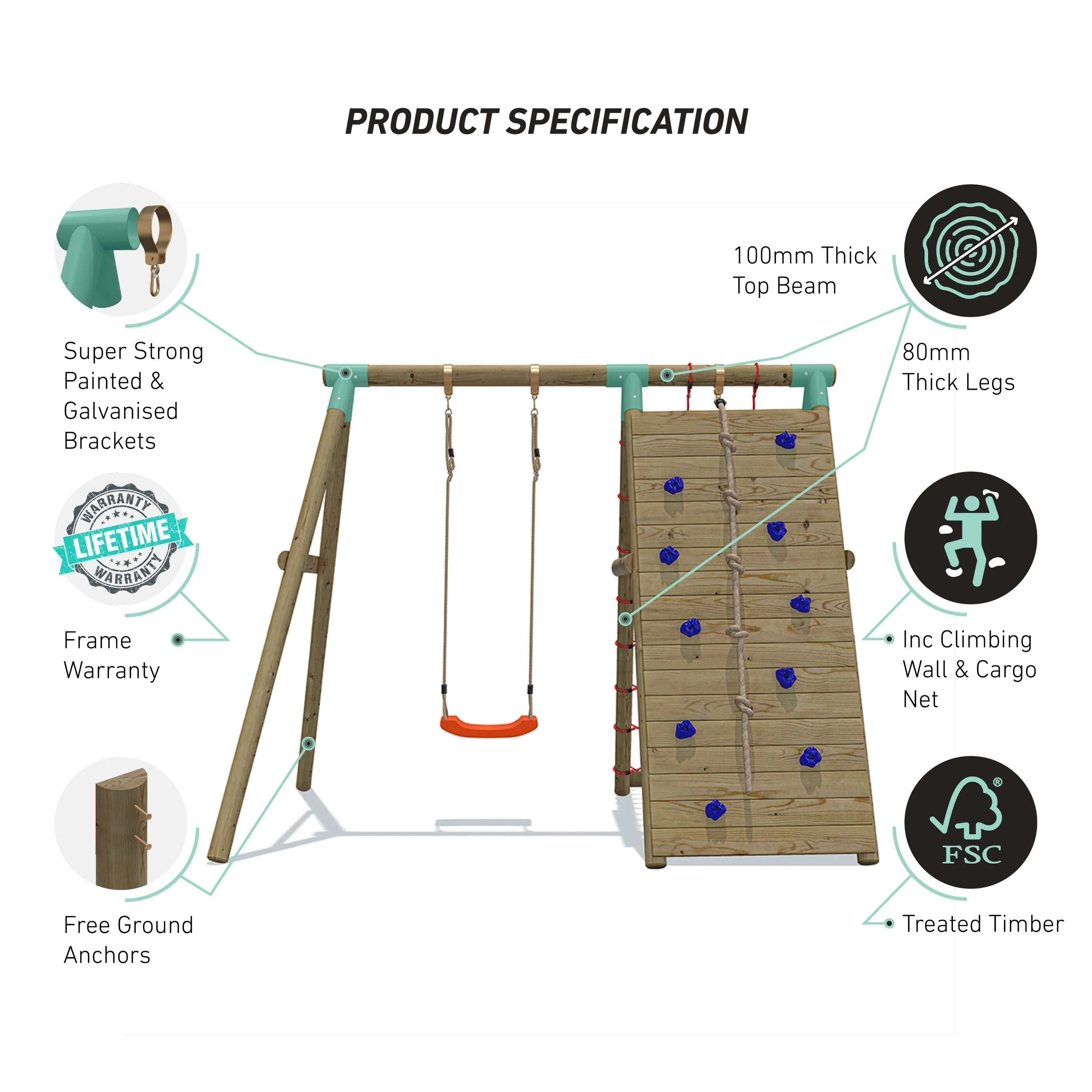 Go Wild Wooden Climber Swing Set