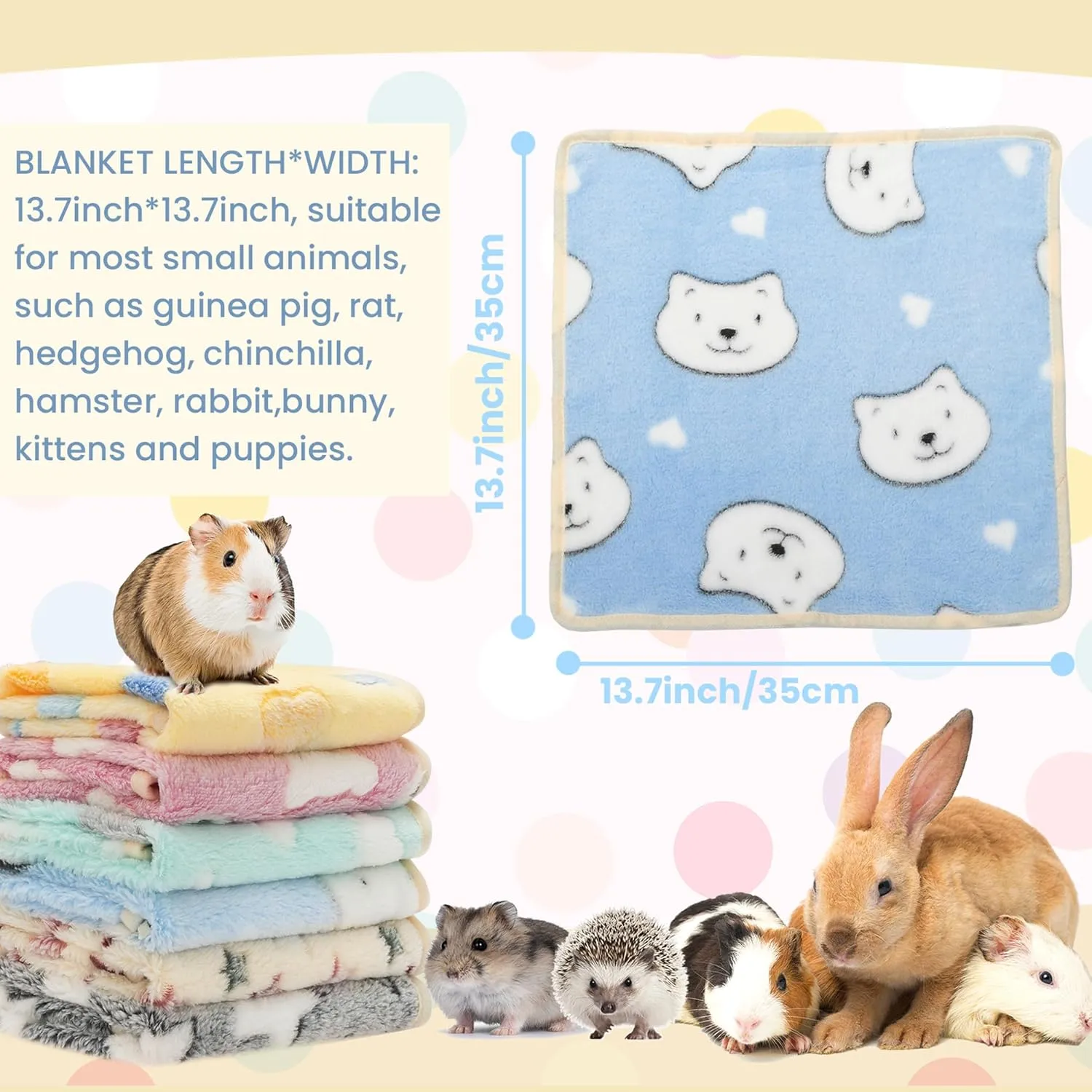 Guinea Pig Bedding Blankets - 6 Pack Soft Fleece Liner Small Animal Cage Accessories for Rat Hedgehog Chinchilla Hamster Rabbit Bunny, Washable Sleep Mat Bedding Accessories (13.7"*13.7")