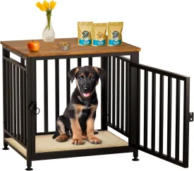 Heavy Duty Dog Crate Furniture, Dog Kennel Indoor, Anti-Chew Anti-Escape with Bed Crate Pad End Side Table Wooden Dog Crate for Small Dog