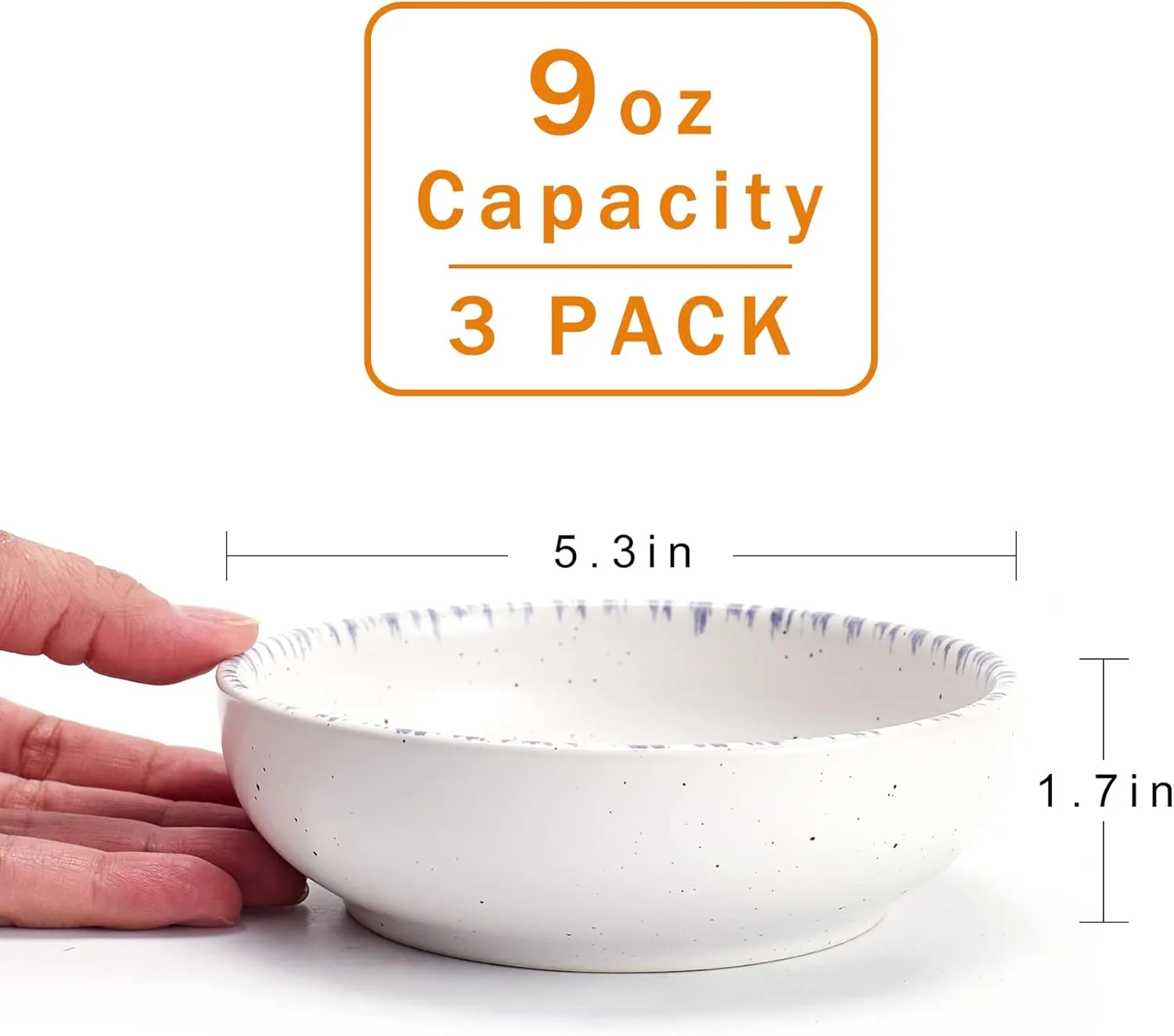 Howise Ceramic Cat Bowls, 5.19 in Cat Food Bowl Cat Dishes for Food and Water, 3 Pack Shallow Pet Bowls for Indoor Cats, White with Violet Blue