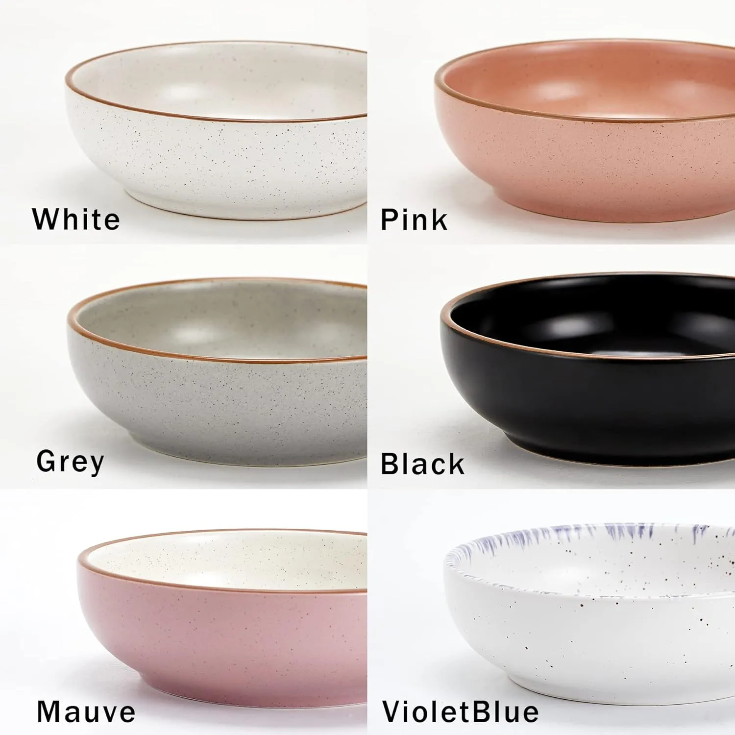 Howise Ceramic Cat Bowls, 5.19 in Cat Food Bowl Cat Dishes for Food and Water, 3 Pack Shallow Pet Bowls for Indoor Cats, White with Violet Blue