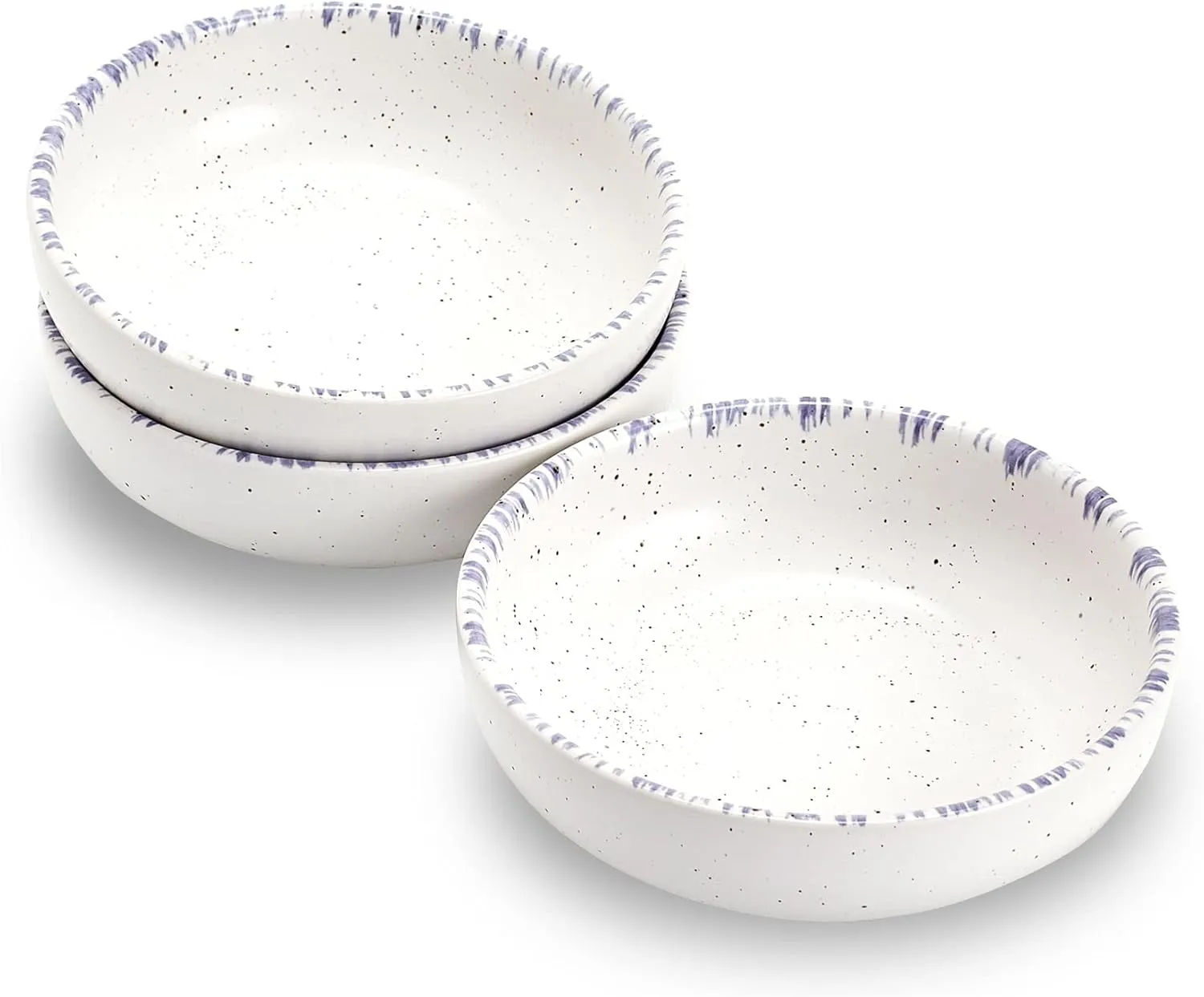 Howise Ceramic Cat Bowls, 5.19 in Cat Food Bowl Cat Dishes for Food and Water, 3 Pack Shallow Pet Bowls for Indoor Cats, White with Violet Blue