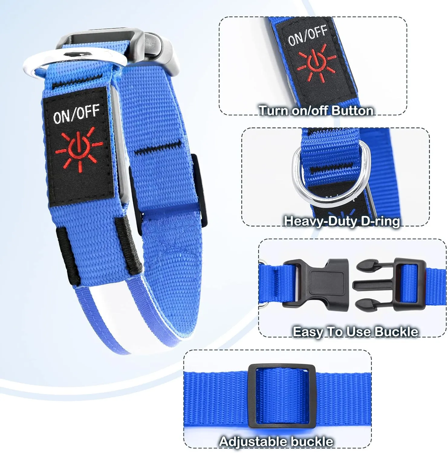 Light Up Dog Collar - Super Bright LED Dog Collar Rechargeable, Water-Resistant Glow in The Dark Dog Collars Flashing Safety Dog Lights for Night Walking and Camping (Royal Blue, Small)