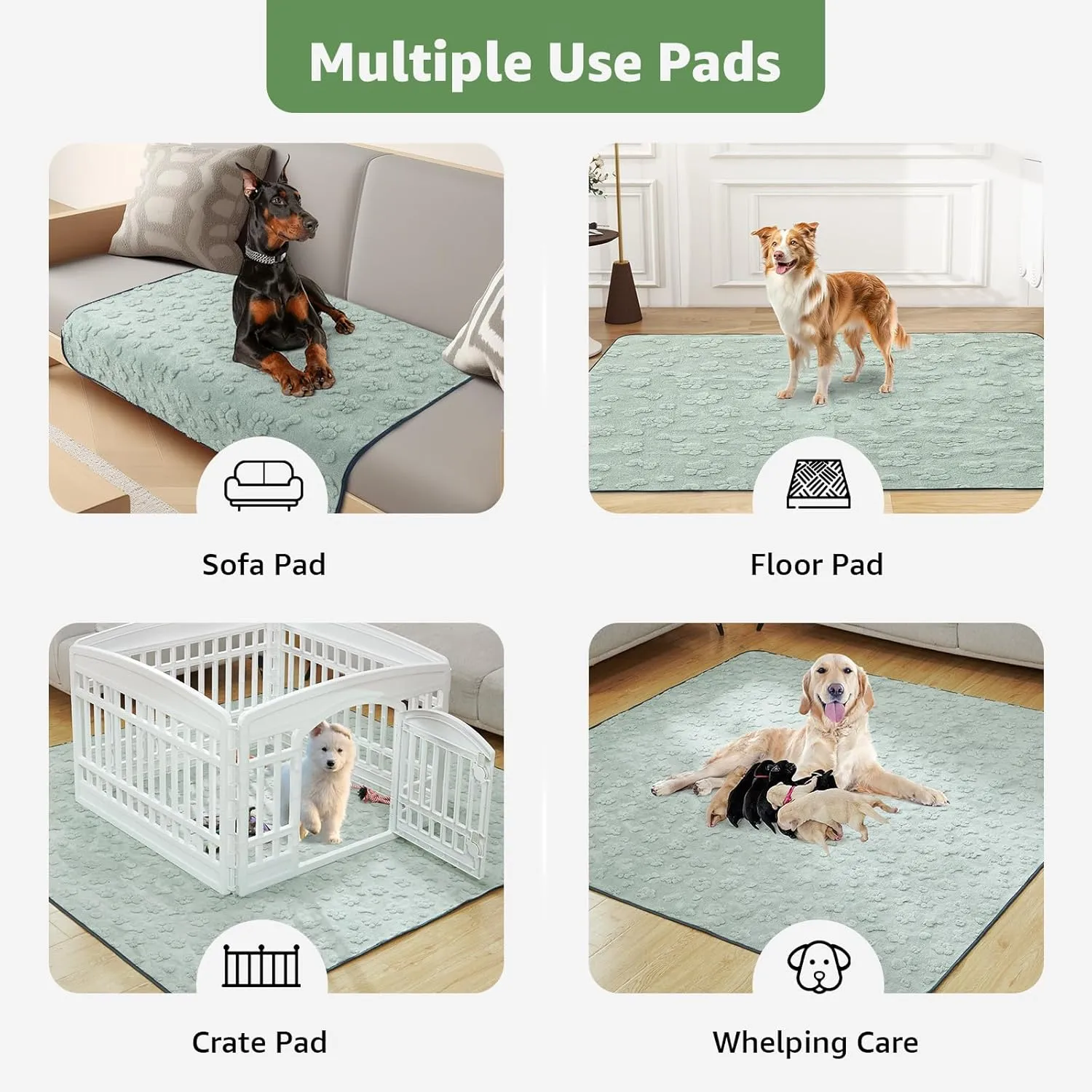 LOOBANI Washable Pee Pads for Dogs: 2 Pack Super Absorbent Reusable Puppy Pads, Leakproof and Waterproof Dog Training Pads Whelping Pads for Potty, Floor, Crate, Couch Bed and Travel, 18"x24"