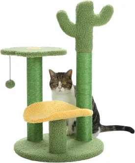 Made4Pets Cat Tree Cactus Cat Scratching Post 26 Cats Tree Tower for Indoor Cat Scratchers Kitty Tower with Flower Perch, Dangling Ball
