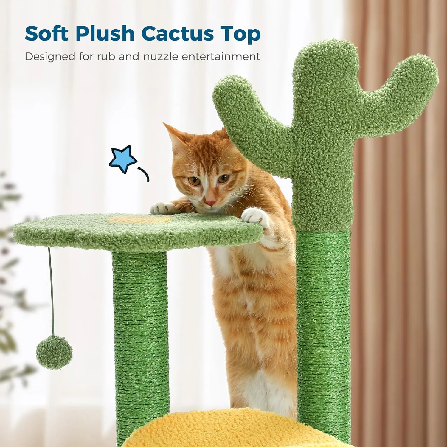 Made4Pets Cat Tree Cactus Cat Scratching Post 26 Cats Tree Tower for Indoor Cat Scratchers Kitty Tower with Flower Perch, Dangling Ball