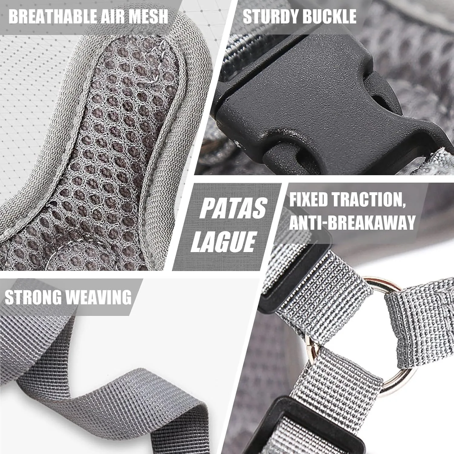 Patas Lague Dog Harness with Leash Set for Small Medium Dogs, No Pull No Choke Reflective Step in X Head Pet Harness Vest with Poop Bags and Dispenser, Adjustable and Padded, Grey Medium
