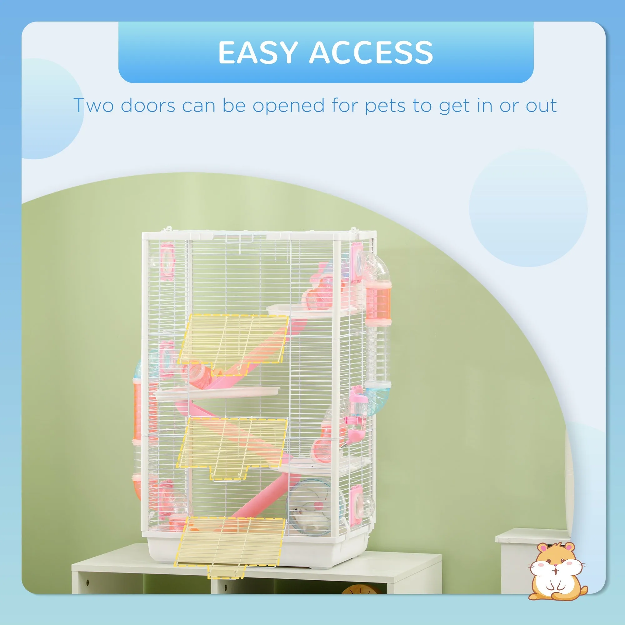 PawHut Hamster Cage, Gerbil Cage w/ Tubes, Exercise Wheel, Hut, Ramps, Platforms, 47 x 29.5 x 76cm - White