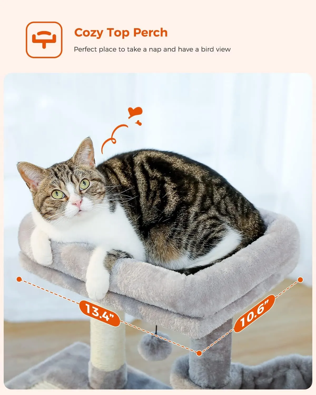 PEQULTI Small Cat Tree, [28.5''] Cat Tower for Indoor Cats, 2 Styles Activity Tree with Cat Scratching Posts, Big Hammock and Removable Top Perch Grey