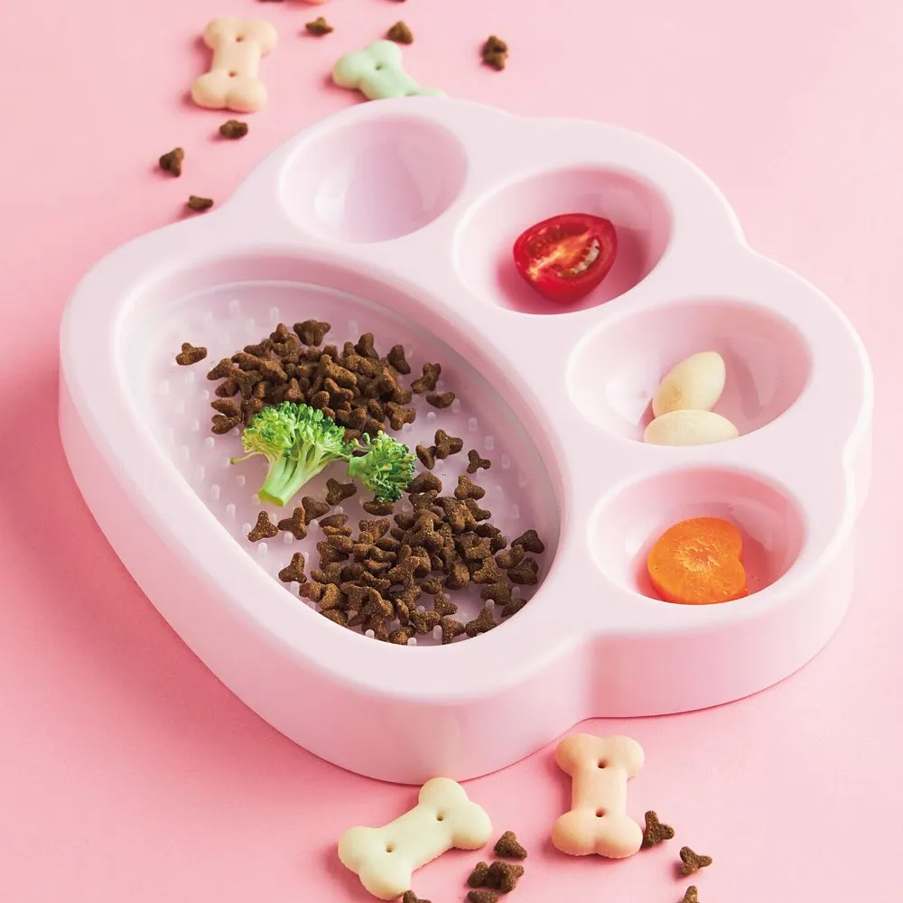 PetDreamHouse PAW 2-In-1 Mini Interactive Slow Feeder For Cats & Dogs (Baby Pink Paw)