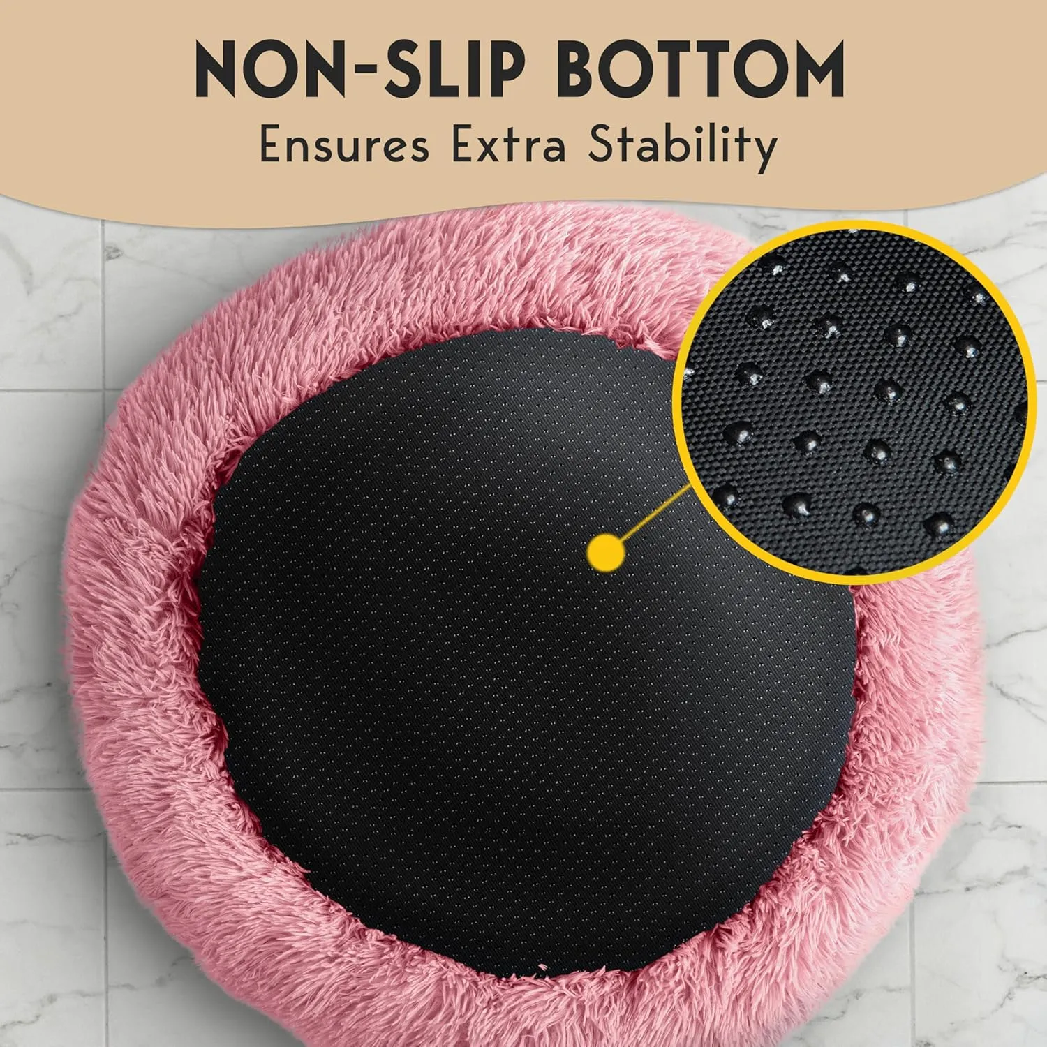 PetJett Calming Dog Bed - Donut Dog Beds for Small, Medium, Large Dogs, Anti-Slip & Washable Round Dog Bed - Fluffy Plush Faux Fur Pet Bed, Anti-Anxiety Puppy Bed, 36'' Fits Up to 100 lbs Pets, Pink