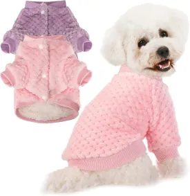 POMIU Dog Sweater, Dog Sweaters for Small Medium Dogs or Cat, Warm Soft Flannel Pet Clothes for Dogs Girl or Boy, Dog Shirt Coat Jacket (Coat Pink Purple, XX-Small)