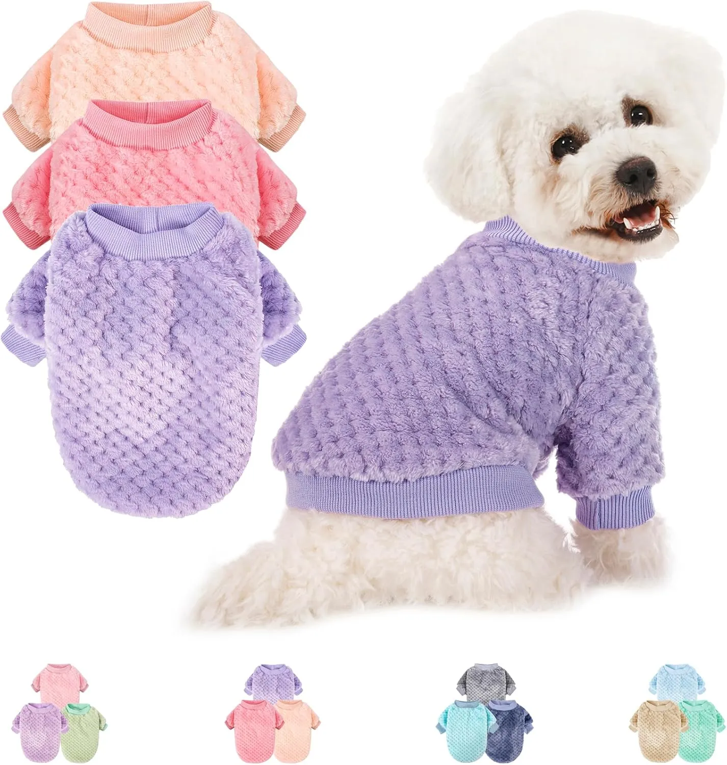 POMIU Dog Sweater, Dog Sweaters for Small Medium Dogs or Cat, Warm Soft Flannel Pet Clothes for Dogs Girl or Boy, Dog Shirt Coat Jacket (Peach Purple Rose, XX-Small)