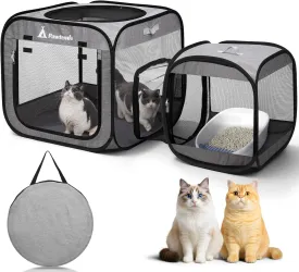 Portable Cat Playpen,Foldable Cat Cage,Enclosed Cat Tent for Indoor Outdoor,Movable Pet Crate for Kitten and Puppy(Grey)