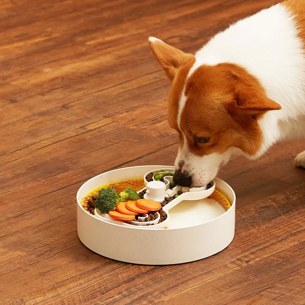 Puzzle Licker Maze Slow Feeder - Triple Texture Dog Bowl for Fun & Healthy Eating (Yellow)
