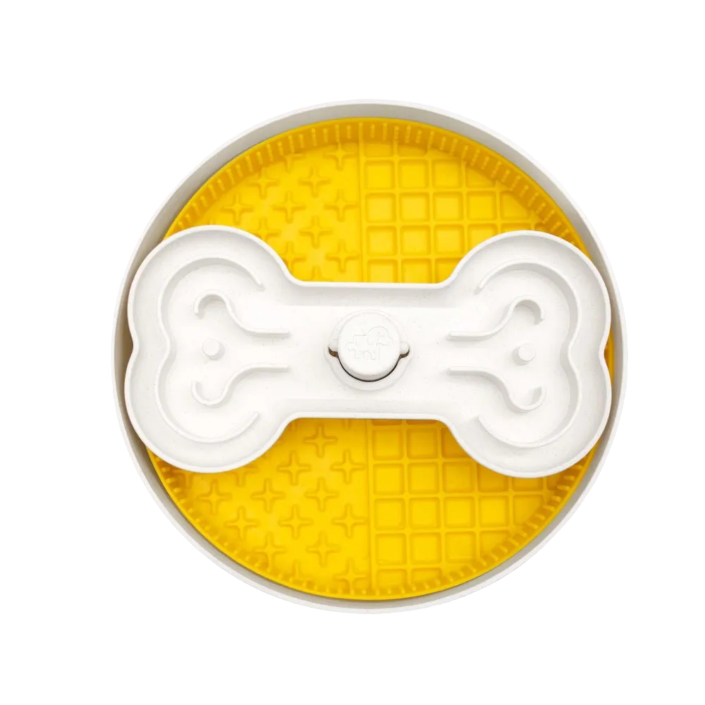Puzzle Licker Maze Slow Feeder - Triple Texture Dog Bowl for Fun & Healthy Eating (Yellow)