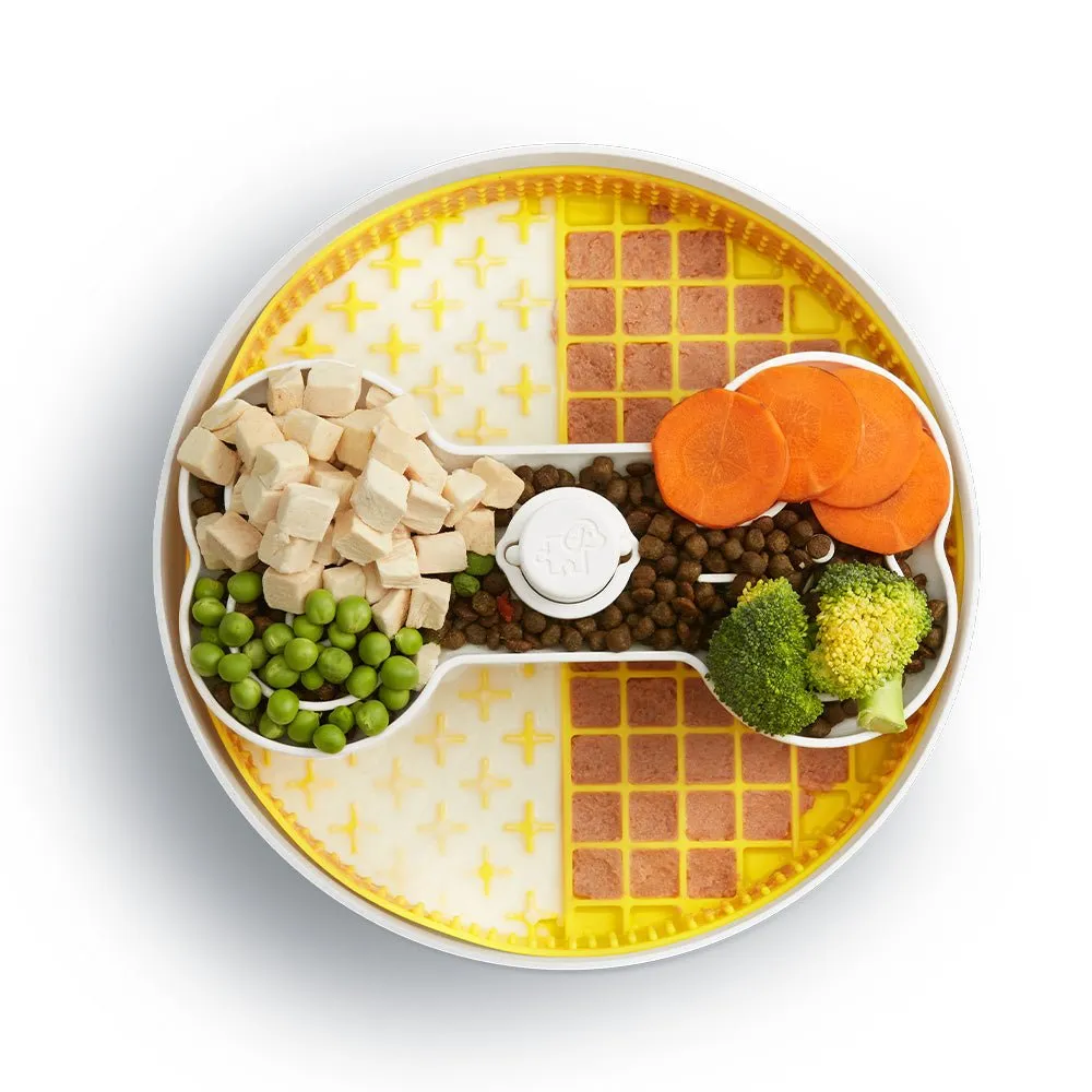 Puzzle Licker Maze Slow Feeder - Triple Texture Dog Bowl for Fun & Healthy Eating (Yellow)