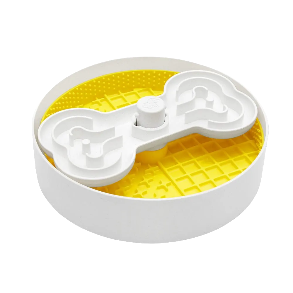 Puzzle Licker Maze Slow Feeder - Triple Texture Dog Bowl for Fun & Healthy Eating (Yellow)