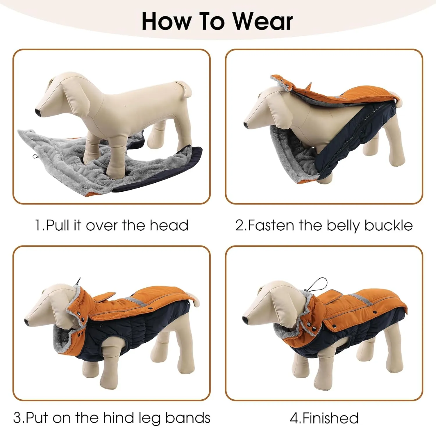 Queenmore Warm Fleece Dog Jacket, Cold Weather Waterproof Dog Snow Jacket with Leash Hole, Reflective Turtleneck Dog Snow Jacket Snowsuit,Dog Warm Coat for Small Medium& Large Dogs(Brown,M)