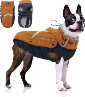 Queenmore Warm Fleece Dog Jacket, Cold Weather Waterproof Dog Snow Jacket with Leash Hole, Reflective Turtleneck Dog Snow Jacket Snowsuit,Dog Warm Coat for Small Medium& Large Dogs(Brown,M)
