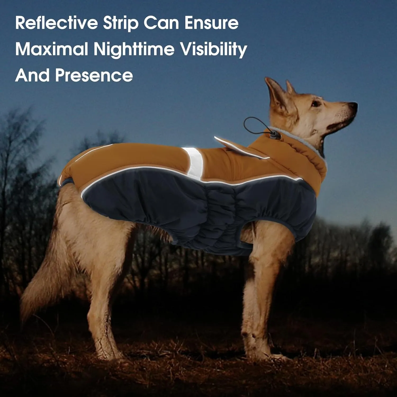 Queenmore Warm Fleece Dog Jacket, Cold Weather Waterproof Dog Snow Jacket with Leash Hole, Reflective Turtleneck Dog Snow Jacket Snowsuit,Dog Warm Coat for Small Medium& Large Dogs(Brown,M)