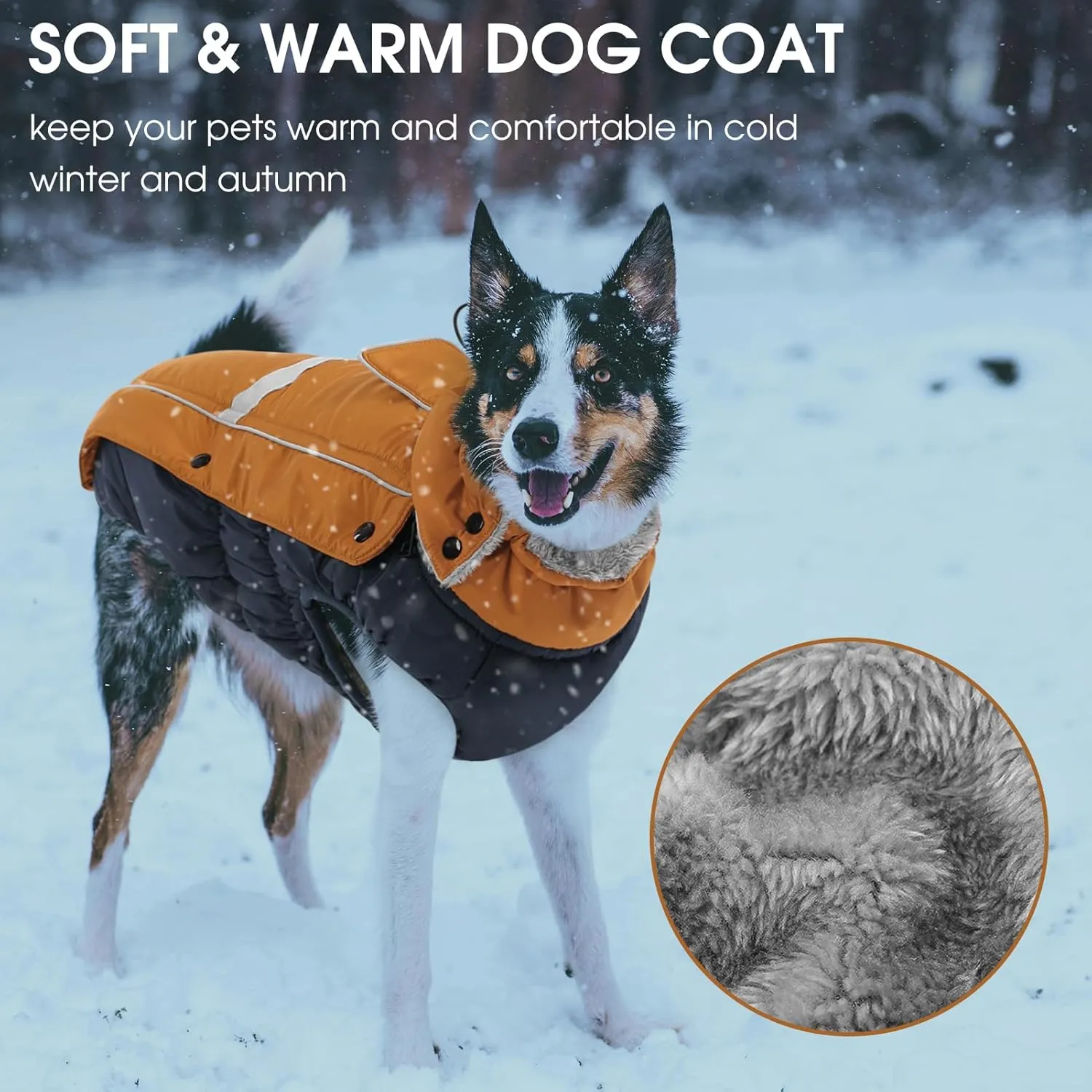 Queenmore Warm Fleece Dog Jacket, Cold Weather Waterproof Dog Snow Jacket with Leash Hole, Reflective Turtleneck Dog Snow Jacket Snowsuit,Dog Warm Coat for Small Medium& Large Dogs(Brown,M)