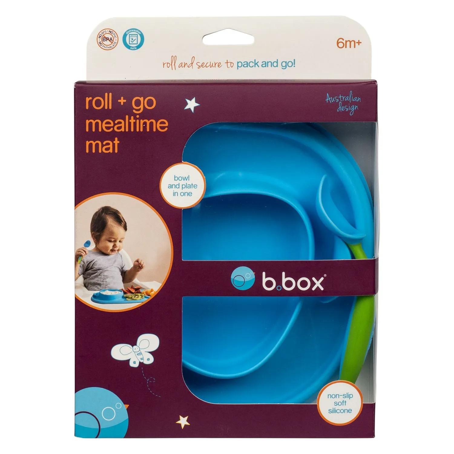 Roll & Go Mealtime Mat with Spoon Blue