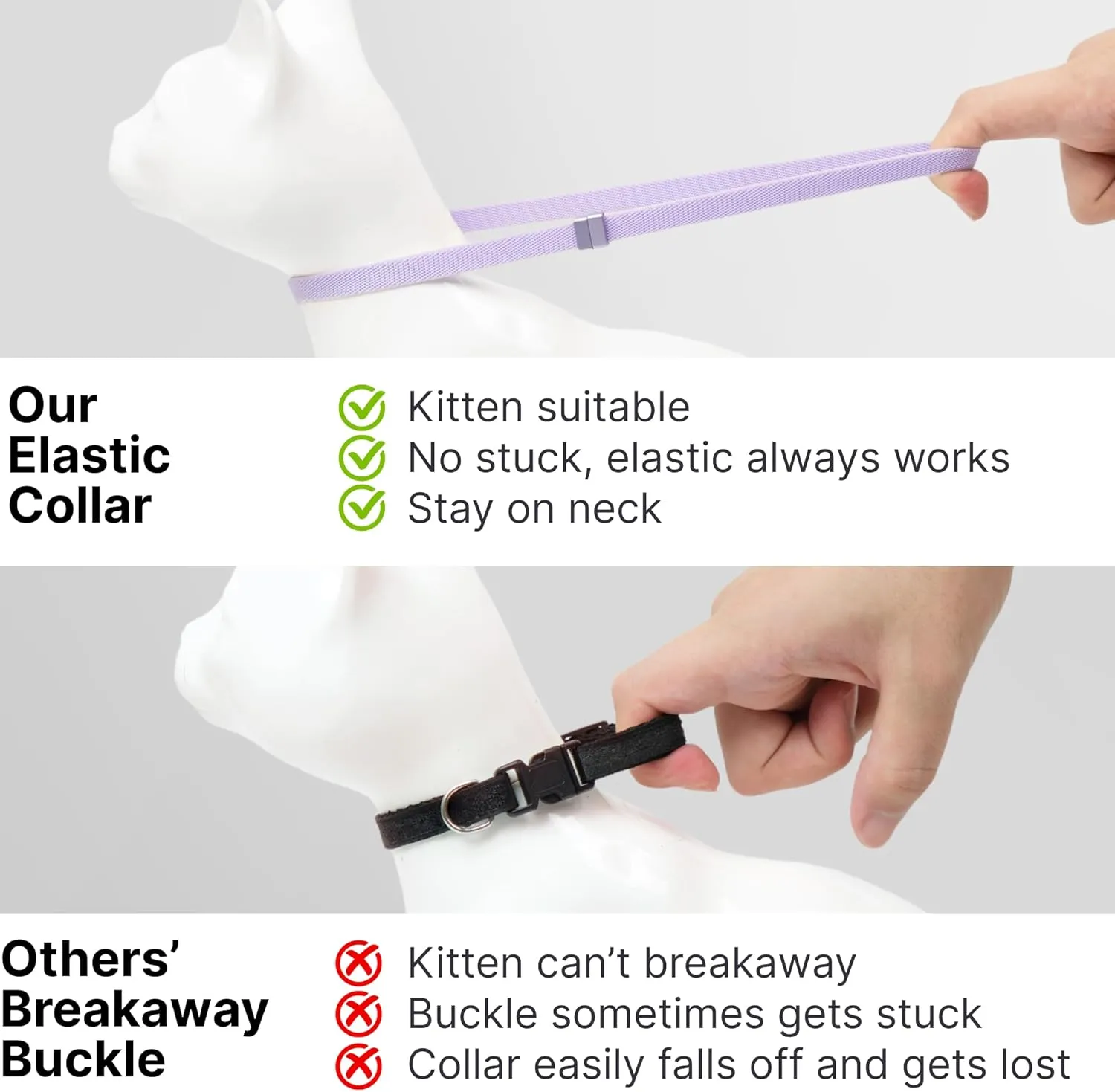 Safety Cat Collar - U.S. IDA Gold Awarding Design, Stretch Elastic Quick Release, Non Breakaway - Light Weight for Kitten, Neck Fit 5.9'-11.8' for All Small Large Cat,S(Blush Pink)