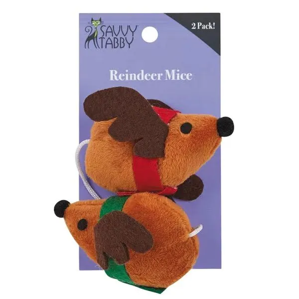 Savvy Tabby 2-Pack Reindeer Catnip Mice