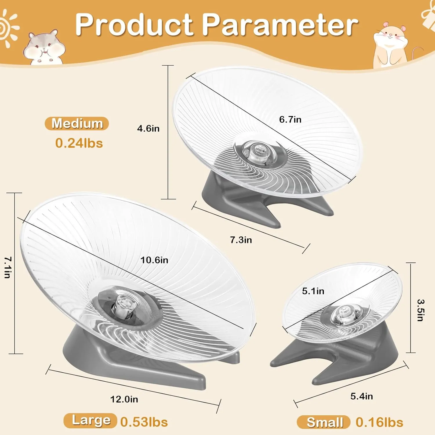 Silent Hamster Exercise Wheels - Quiet Spinner Hamster Running Wheels with Adjustable Stand for Gerbils Mice Or Other Small Animals,Small
