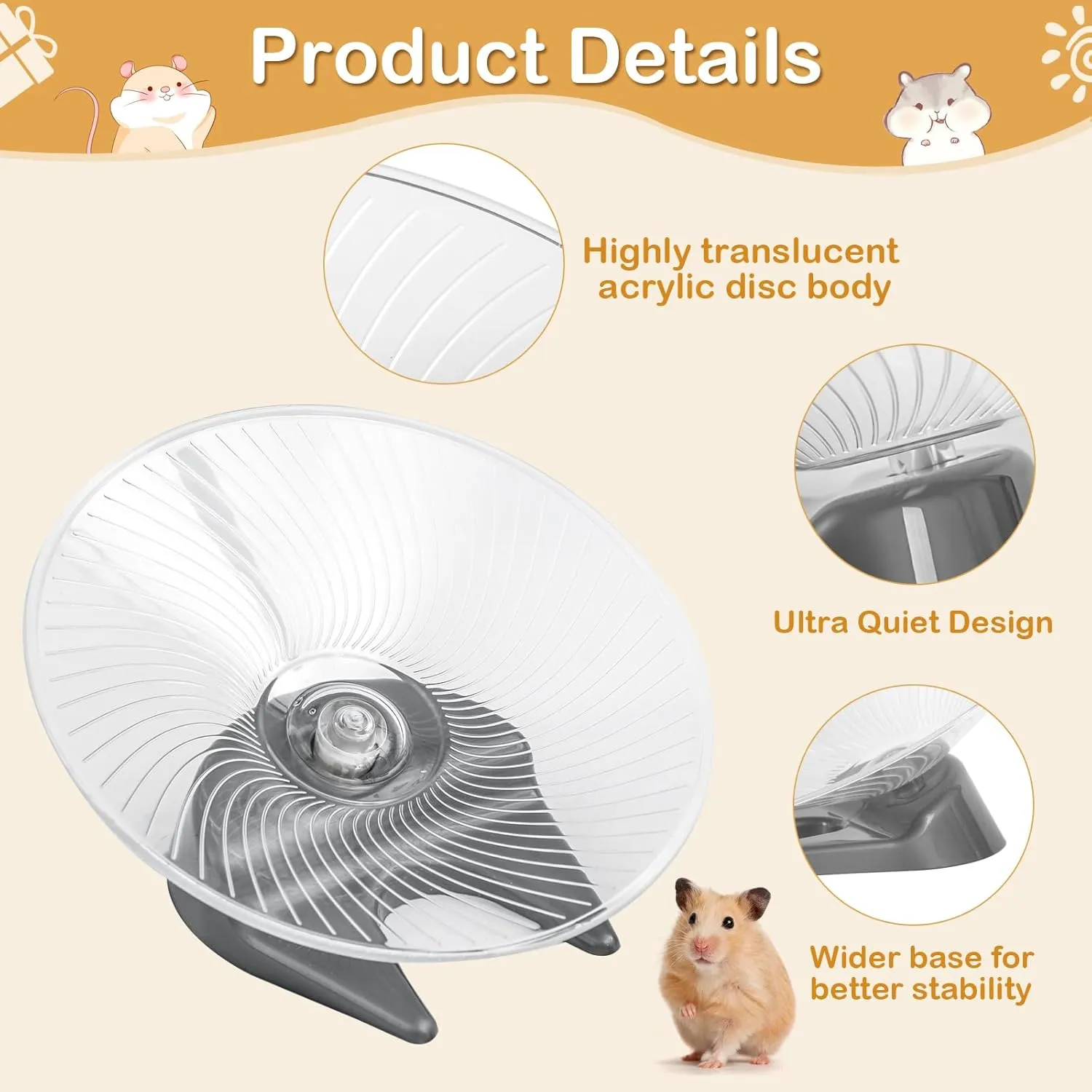 Silent Hamster Exercise Wheels - Quiet Spinner Hamster Running Wheels with Adjustable Stand for Gerbils Mice Or Other Small Animals,Small