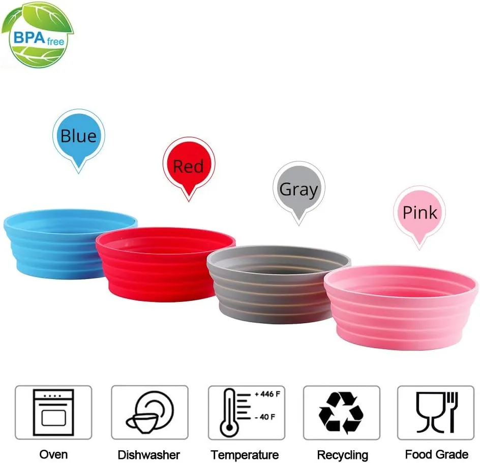 Silicone Expandable Collapsible Bowl for Travel Camping Hiking (Gray(L))