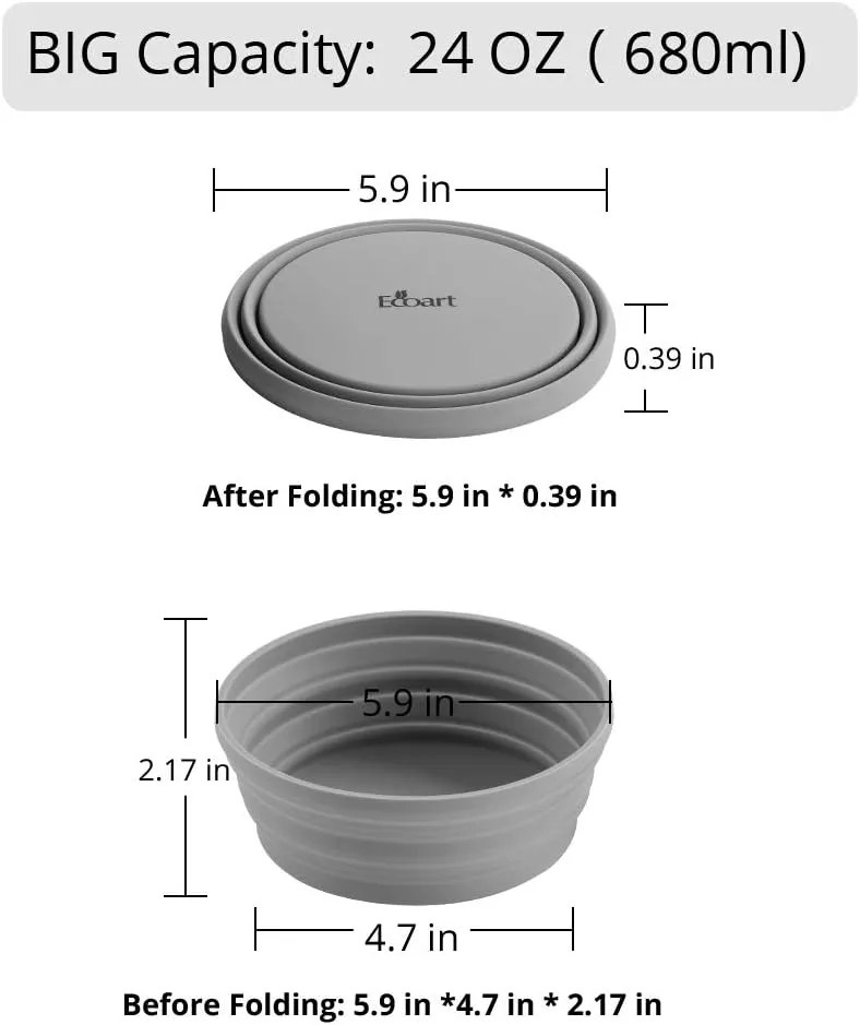 Silicone Expandable Collapsible Bowl for Travel Camping Hiking (Gray(L))