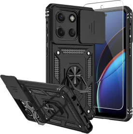 SMKY for Moto G Stylus 5G 2025 Case,with Screen Protectors and Camera Cover,16ft.Drop Tested Cover with Magnetic Kickstand Protective Case for Moto G Stylus 5G 2025, Black
