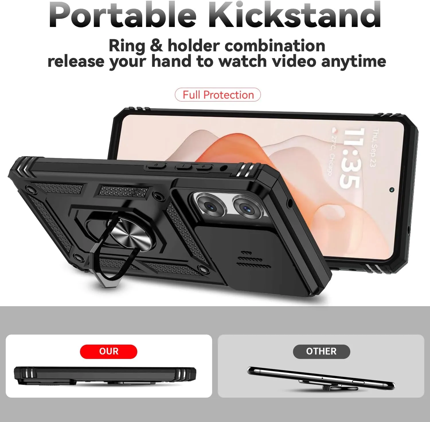 SMKY for Moto G Stylus 5G 2025 Case,with Screen Protectors and Camera Cover,16ft.Drop Tested Cover with Magnetic Kickstand Protective Case for Moto G Stylus 5G 2025, Black