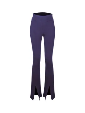Spanish Leg Maxi Sweater Pants with Front Slit - Navy