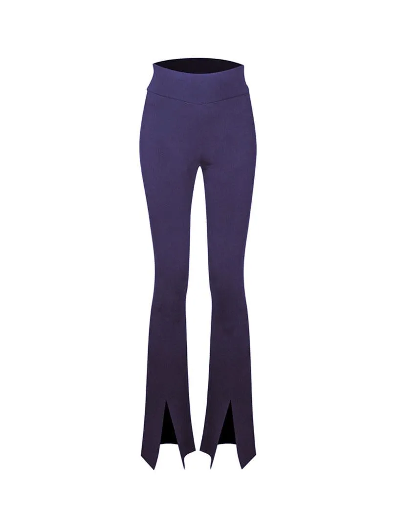 Spanish Leg Maxi Sweater Pants with Front Slit - Navy