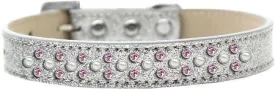Sprinkles Ice Cream Dog Collar Pearl and Light Pink Crystals Size 12 Silver