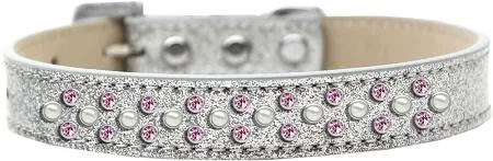 Sprinkles Ice Cream Dog Collar Pearl and Light Pink Crystals Size 14 Silver