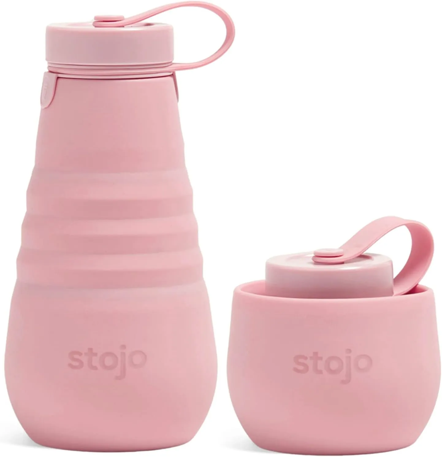 STOJO Collapsible Water Bottle  Carnation Pink, 20oz / 592ml - Leak-Proof Reusable Silicone Travel Cup for Hot & Cold Drinks - Microwave & Dishwasher Safe