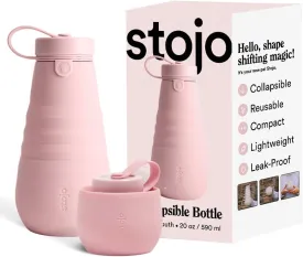 STOJO Collapsible Water Bottle  Carnation Pink, 20oz / 592ml - Leak-Proof Reusable Silicone Travel Cup for Hot & Cold Drinks - Microwave & Dishwasher Safe